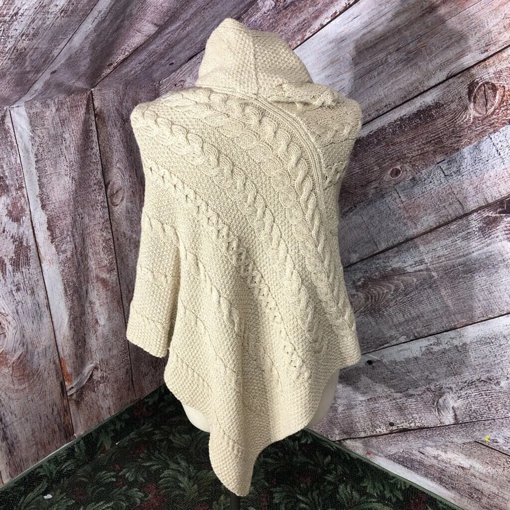 INIS CRAFTS BEIGE 100% MERINO WOOL BRAID KNIT PONCHO SZ S/M TCC