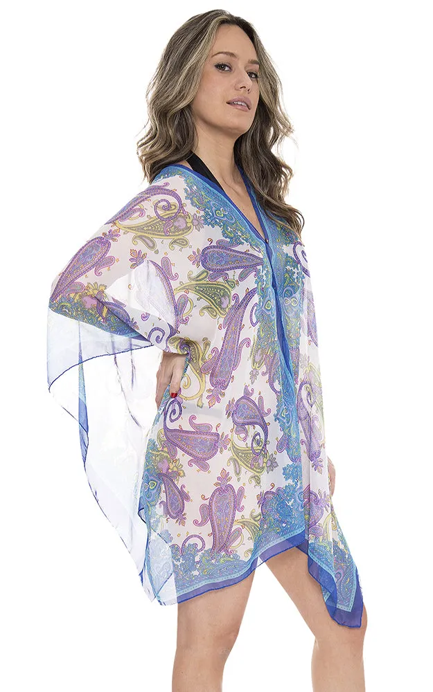 JP1606 Silky Paisley Print Chiffon Poncho