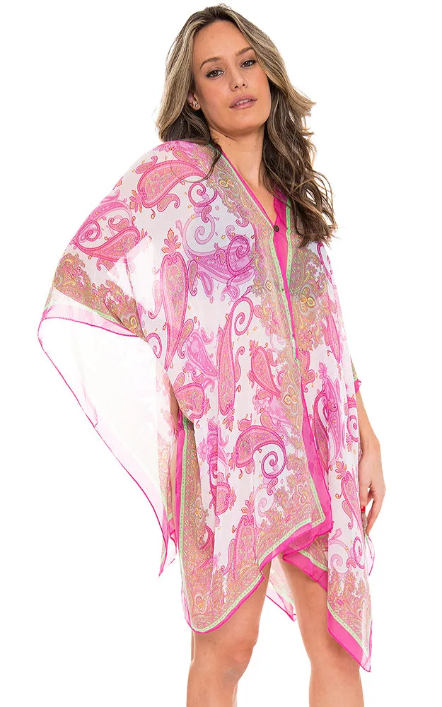 JP1606 Silky Paisley Print Chiffon Poncho