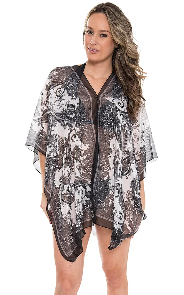 JP1606 Silky Paisley Print Chiffon Poncho