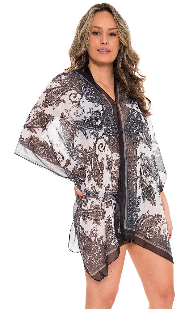 JP1606 Silky Paisley Print Chiffon Poncho