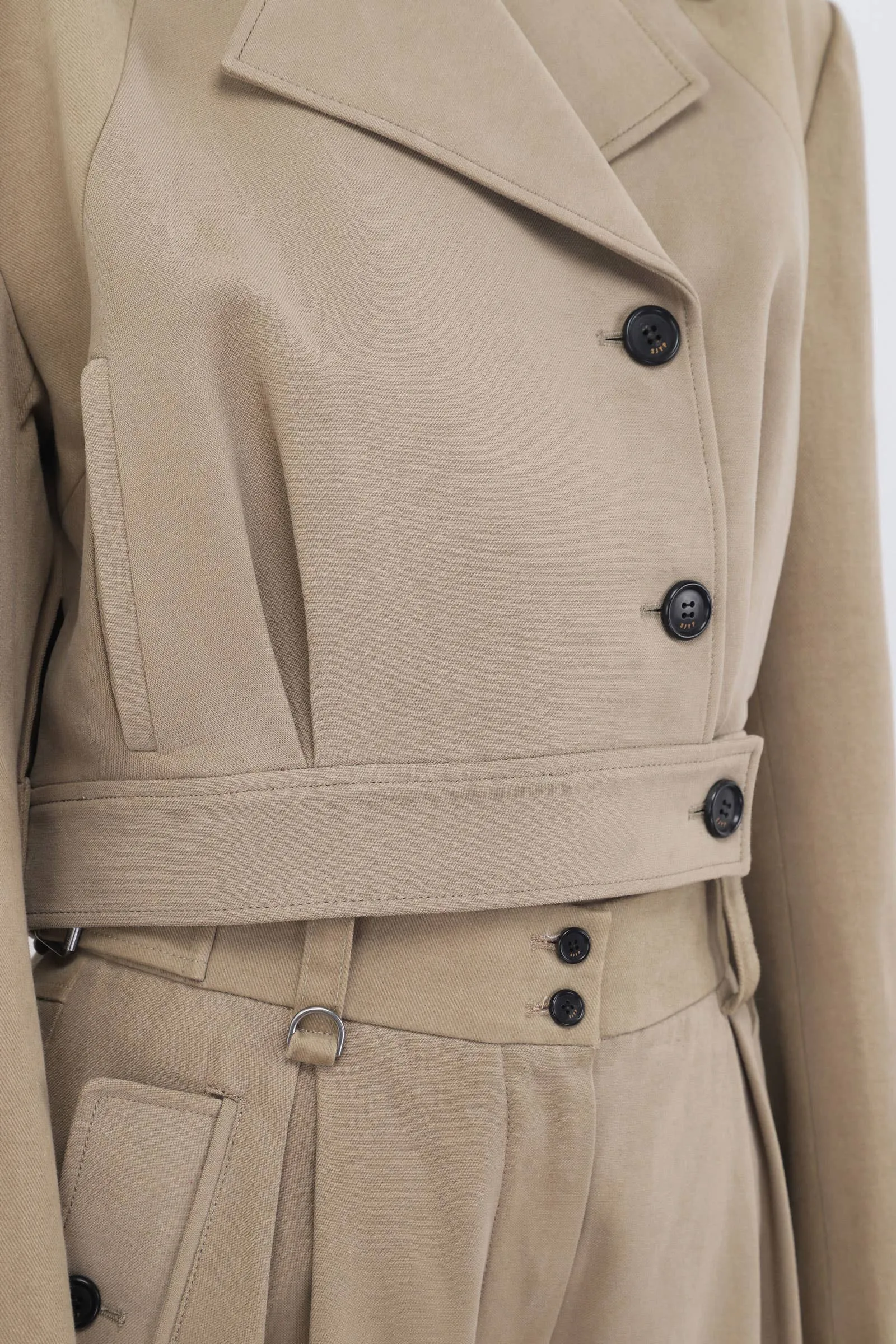 Khaki Cropped Button Jacket