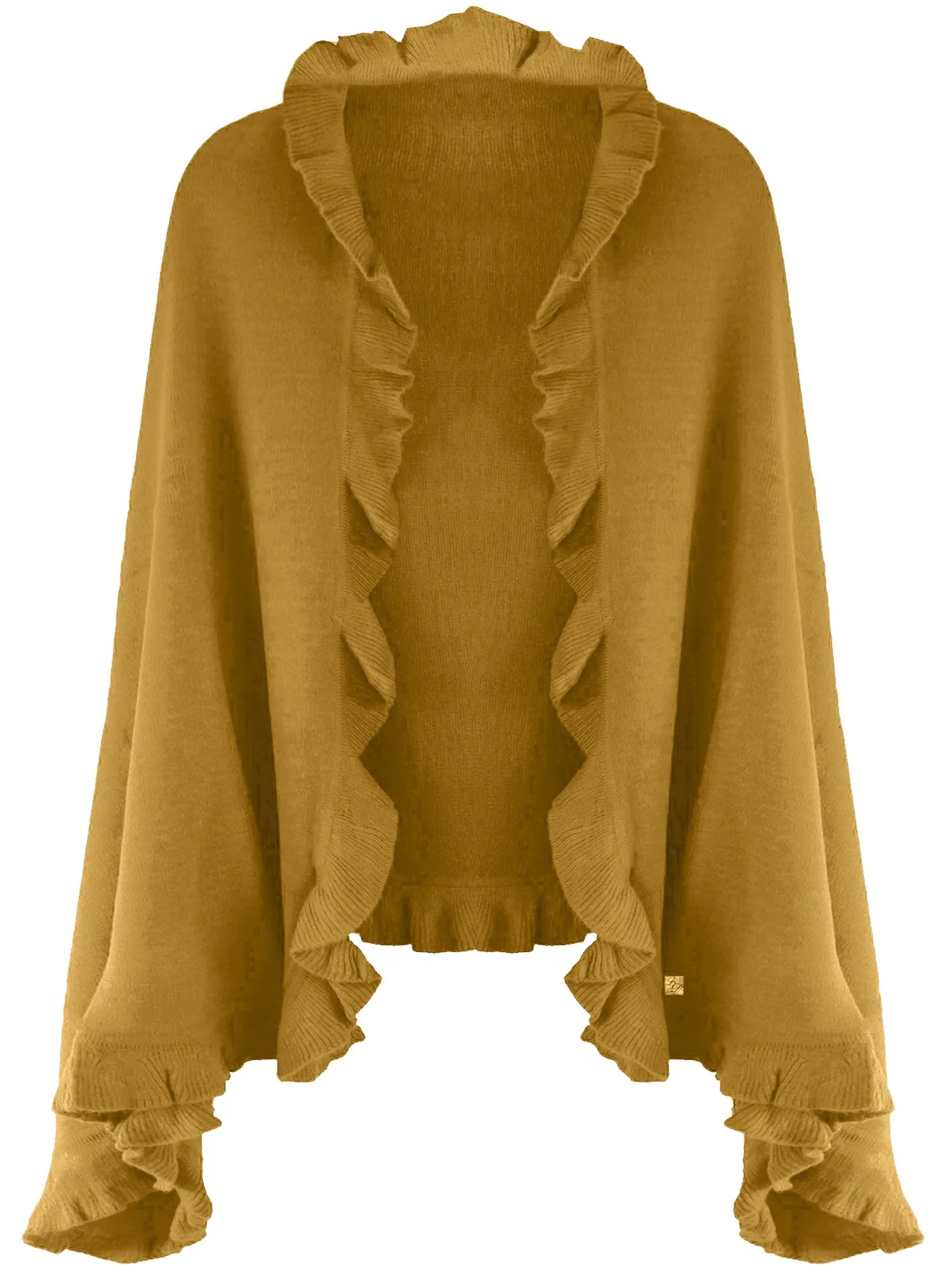 Knit Poncho Shawl With Ruffled Edge