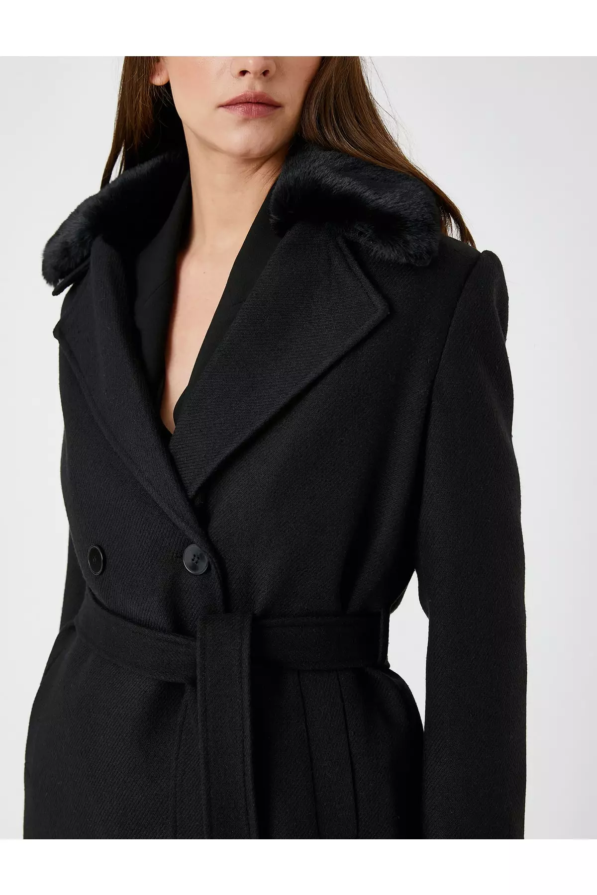 KOTON Plush Belted Double Breasted Coat