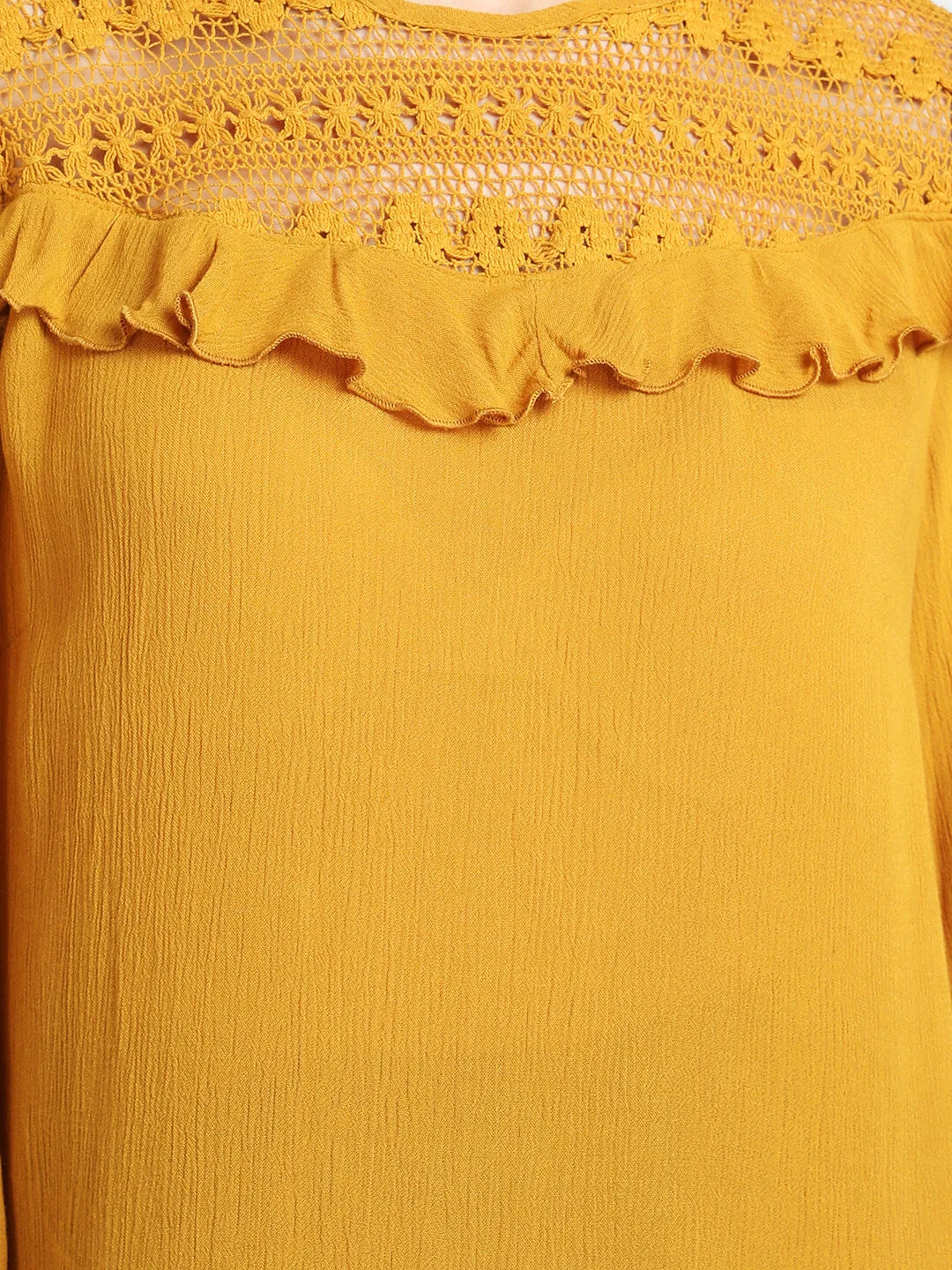 Lace Yoke Ruffle Detail Top