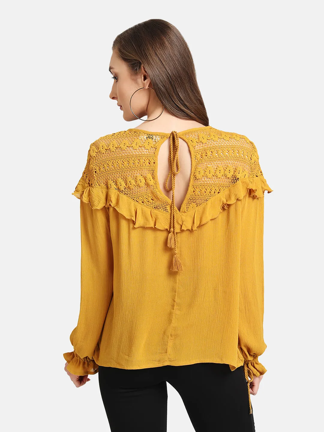 Lace Yoke Ruffle Detail Top