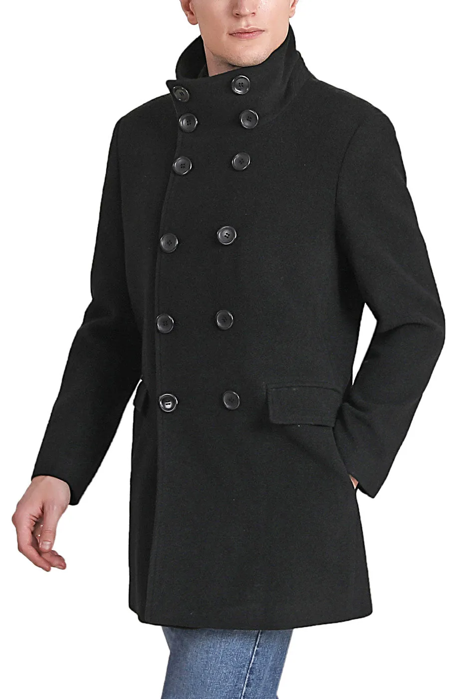 Landing Leathers Men Wing Collar City Wool Blend Pea Coat