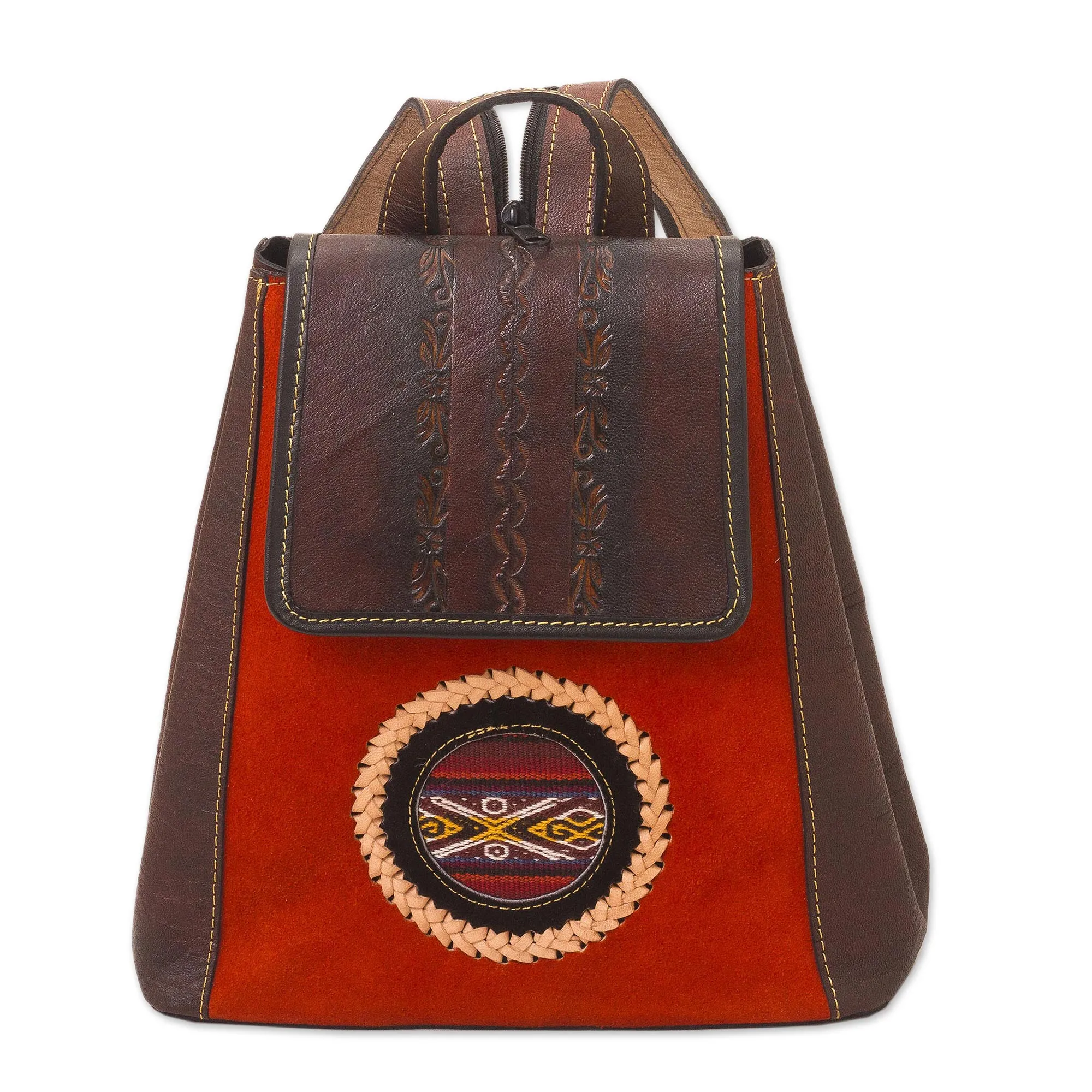 Leather and Suede Backpack with Wool Accent, 