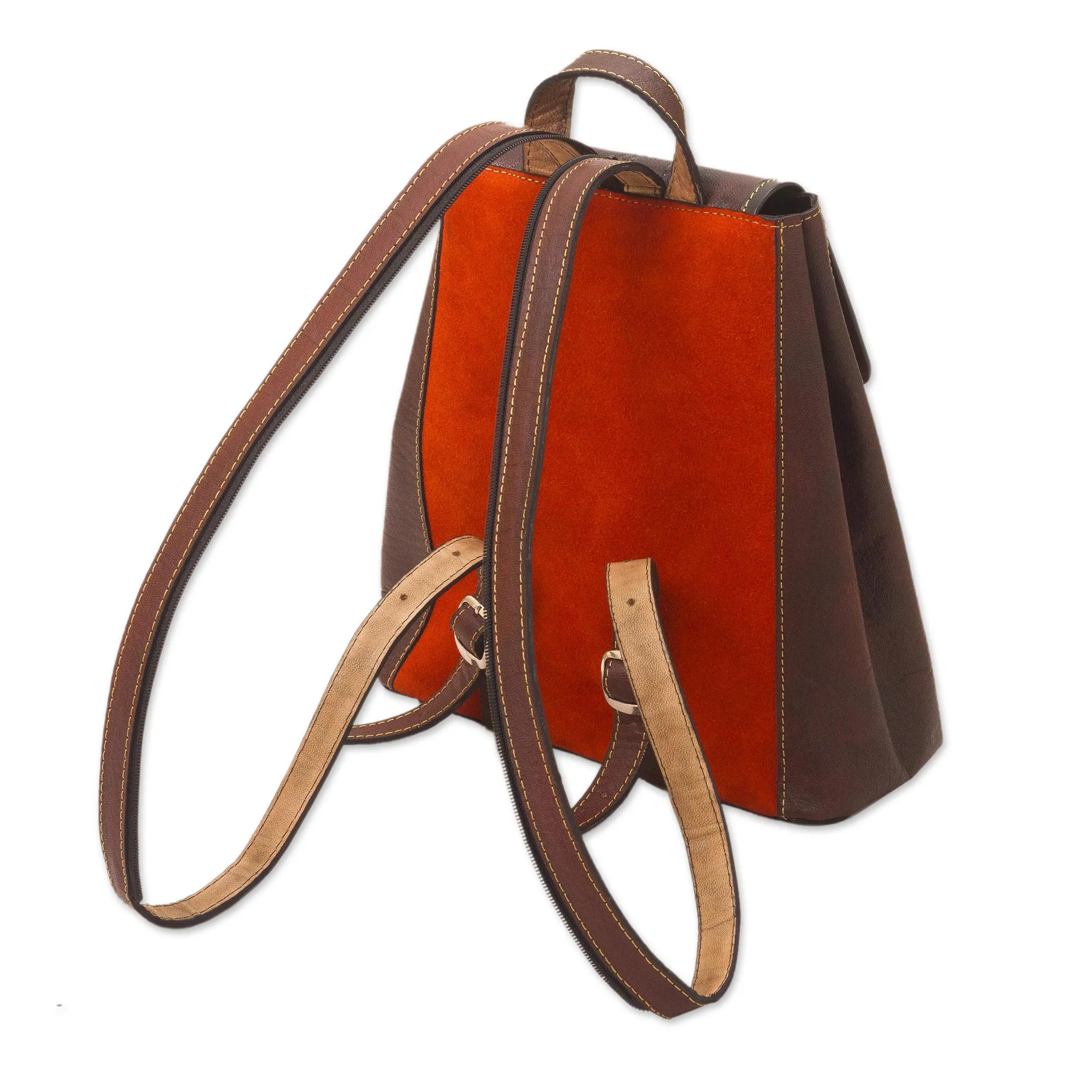 Leather and Suede Backpack with Wool Accent, 