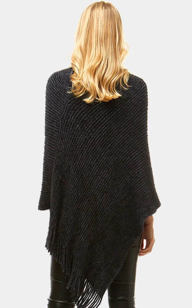 LF959 Basic Solid Poncho with Fringe