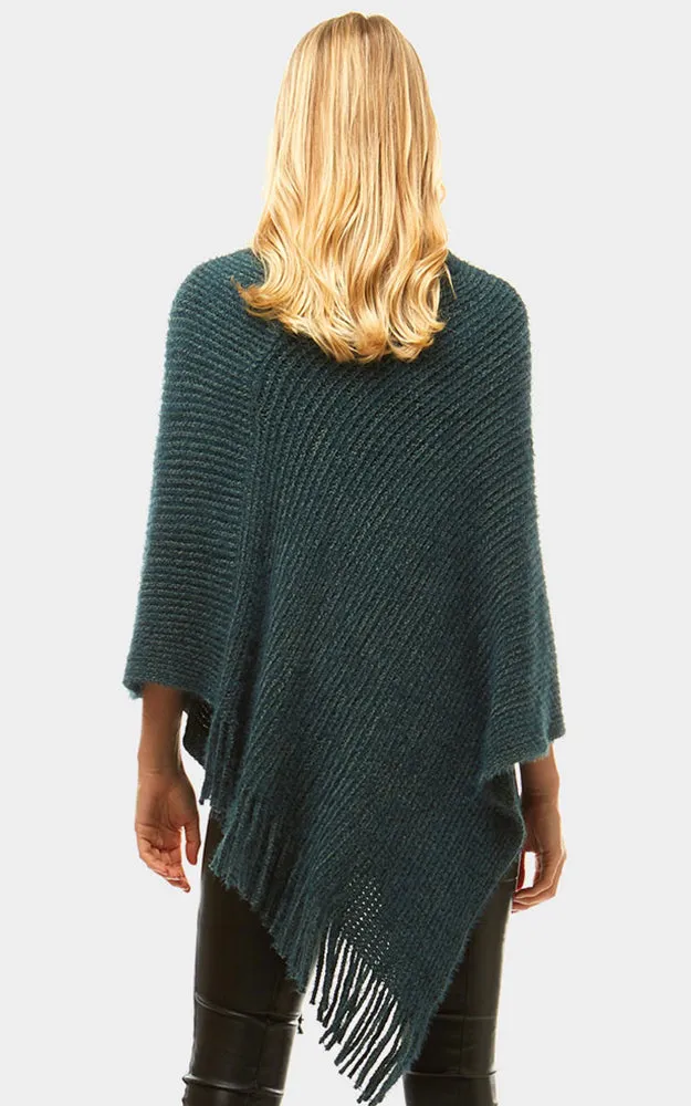 LF959 Basic Solid Poncho with Fringe