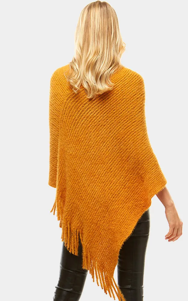 LF959 Basic Solid Poncho with Fringe