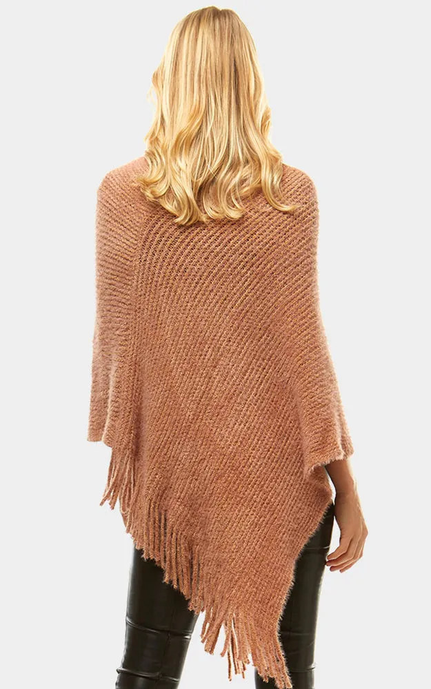 LF959 Basic Solid Poncho with Fringe