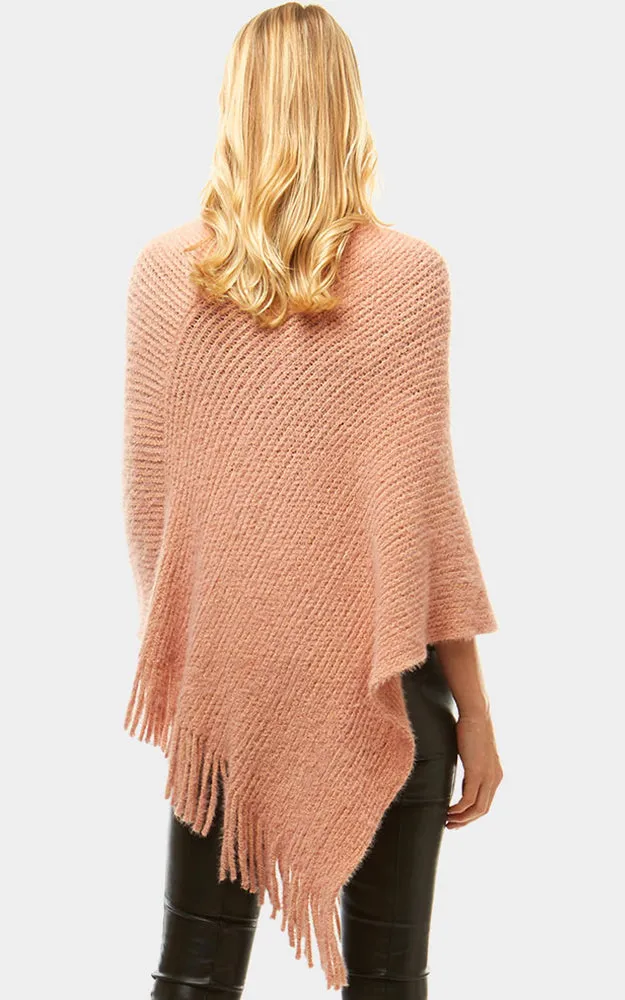 LF959 Basic Solid Poncho with Fringe