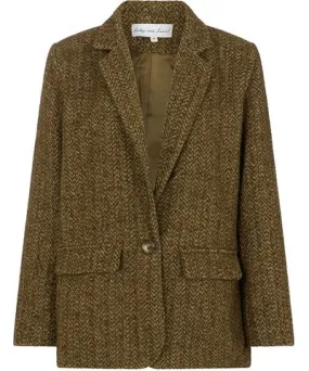 Lily and Lionel Women's Green Harriet Tweed Tailored Blazer In Khaki