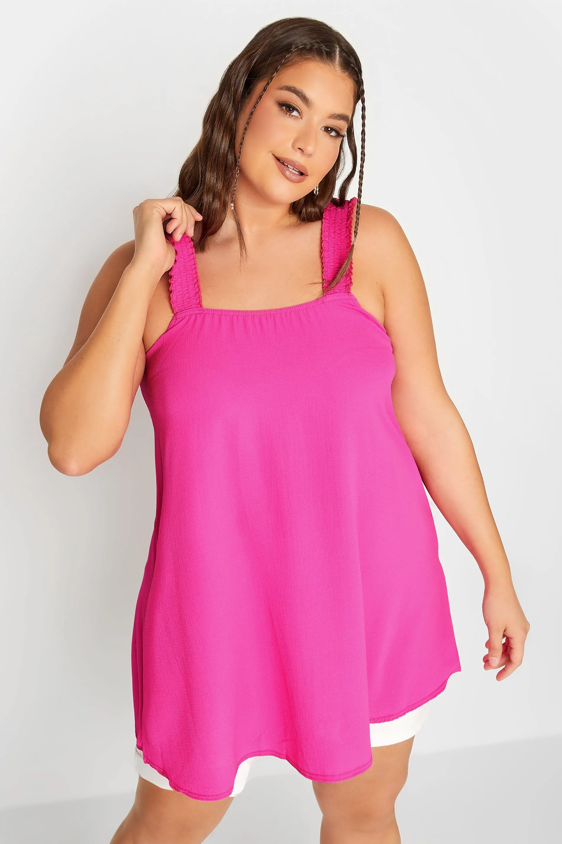 LIMITED COLLECTION Curve Hot Pink Shirred Strap Vest Top