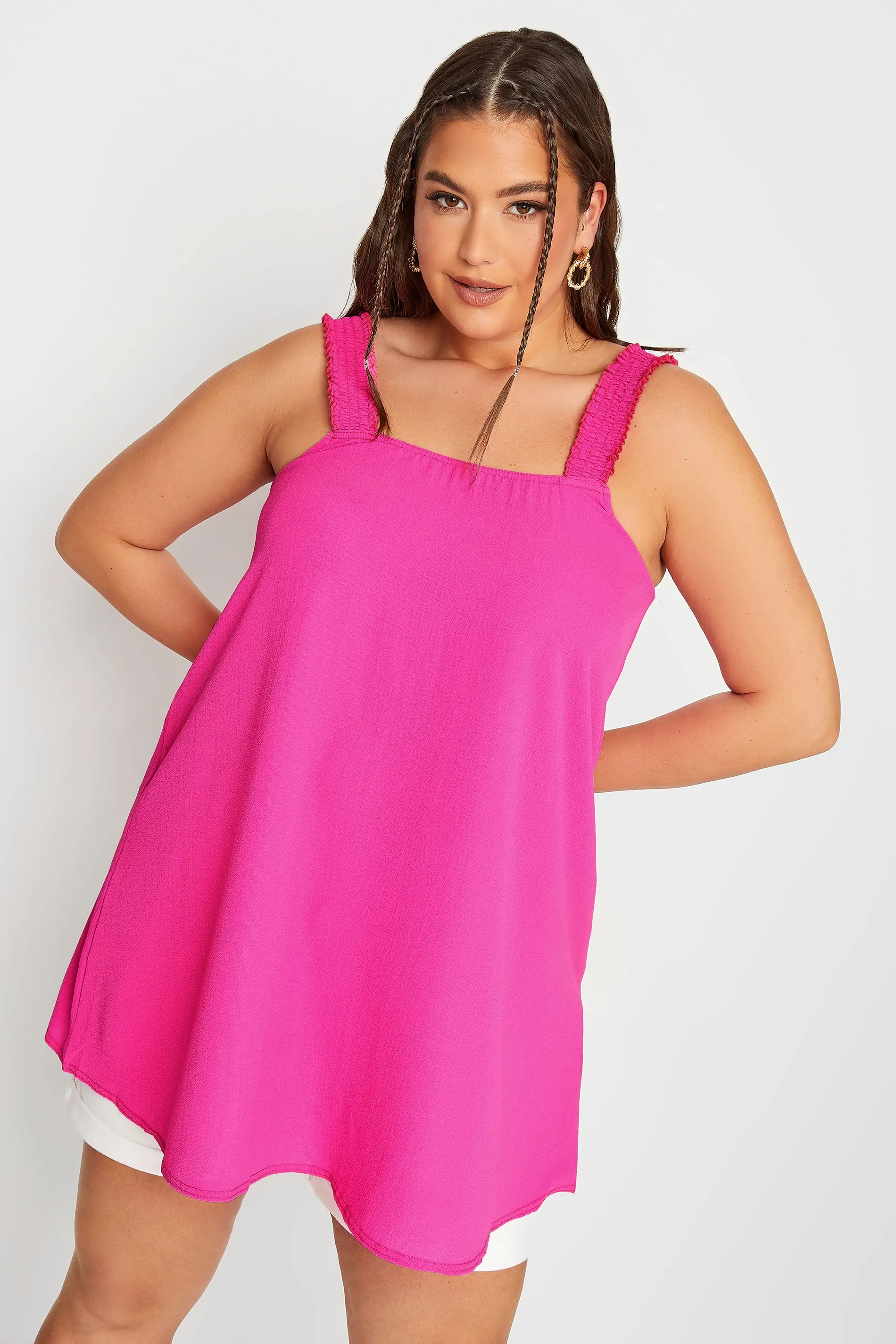 LIMITED COLLECTION Curve Hot Pink Shirred Strap Vest Top