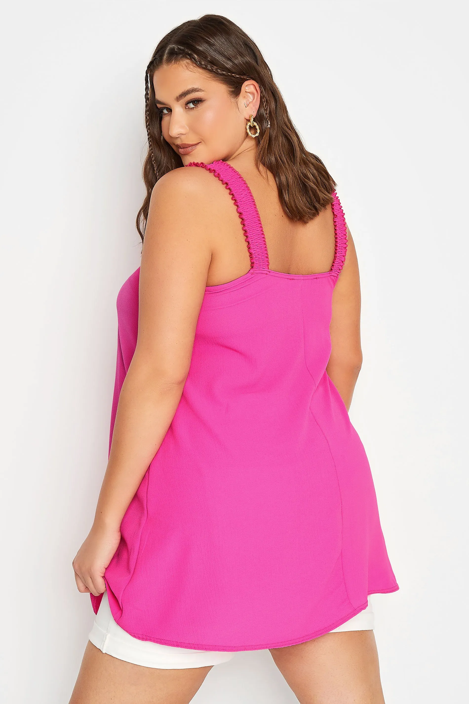 LIMITED COLLECTION Curve Hot Pink Shirred Strap Vest Top