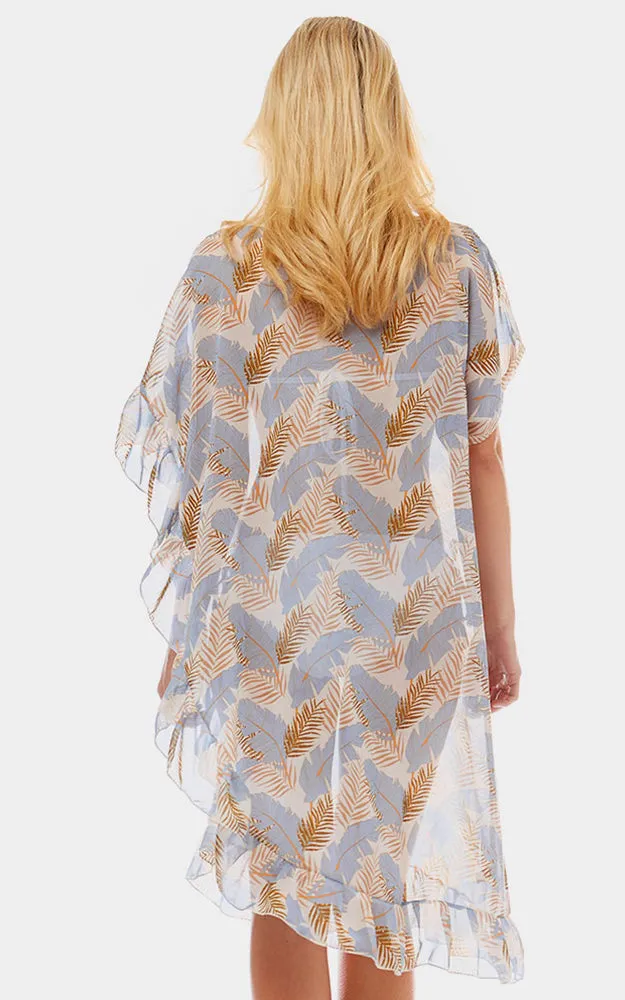 LOF1039 Tropical Leaf and Feather Half Ruffled Poncho