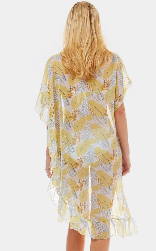 LOF1039 Tropical Leaf and Feather Half Ruffled Poncho