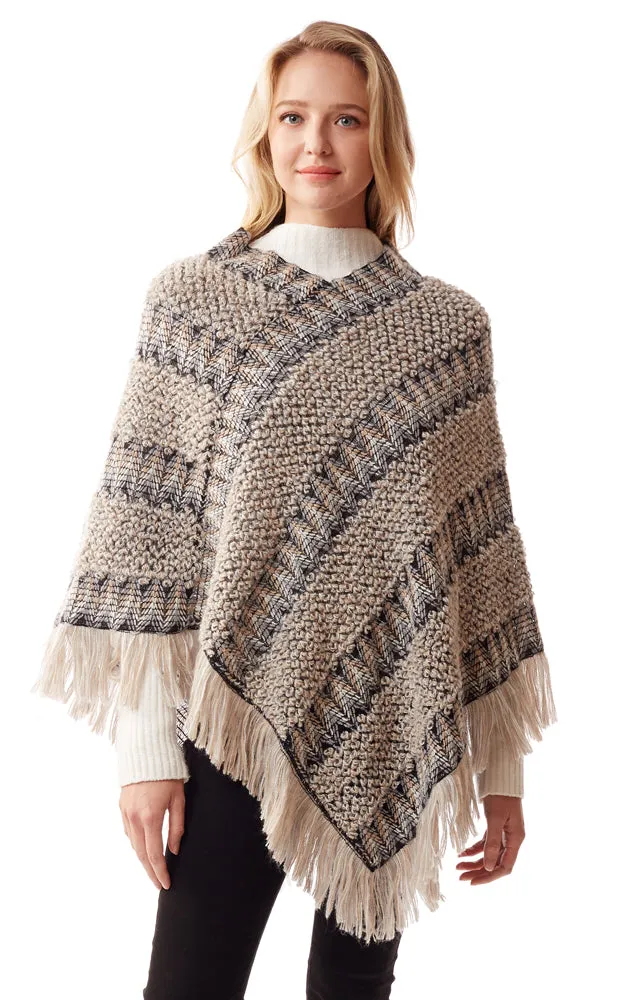 LOF1254 Boho Chevron Pattern Poncho w/Fringes