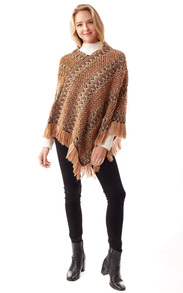 LOF1254 Boho Chevron Pattern Poncho w/Fringes