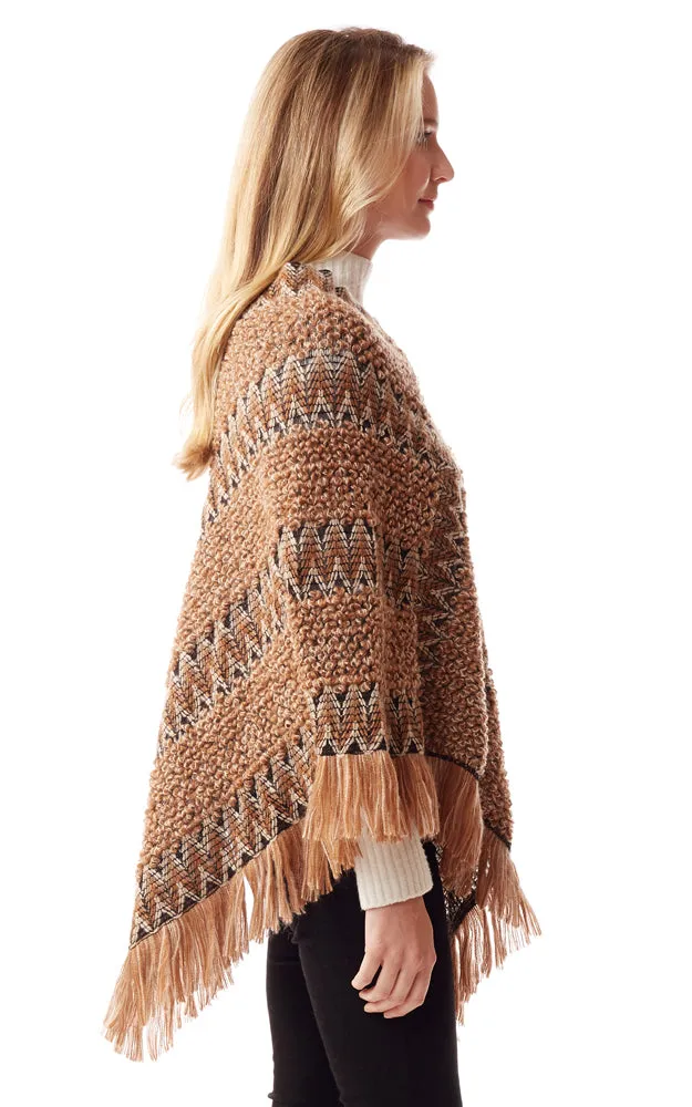 LOF1254 Boho Chevron Pattern Poncho w/Fringes