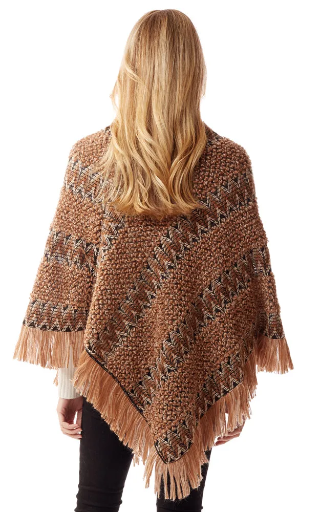 LOF1254 Boho Chevron Pattern Poncho w/Fringes