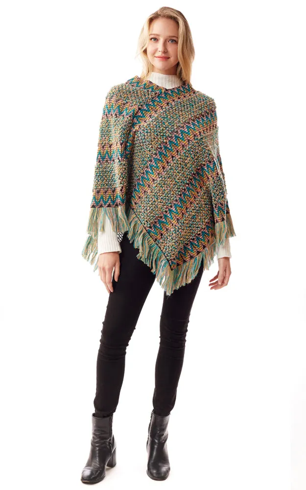 LOF1254 Boho Chevron Pattern Poncho w/Fringes