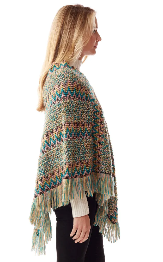 LOF1254 Boho Chevron Pattern Poncho w/Fringes