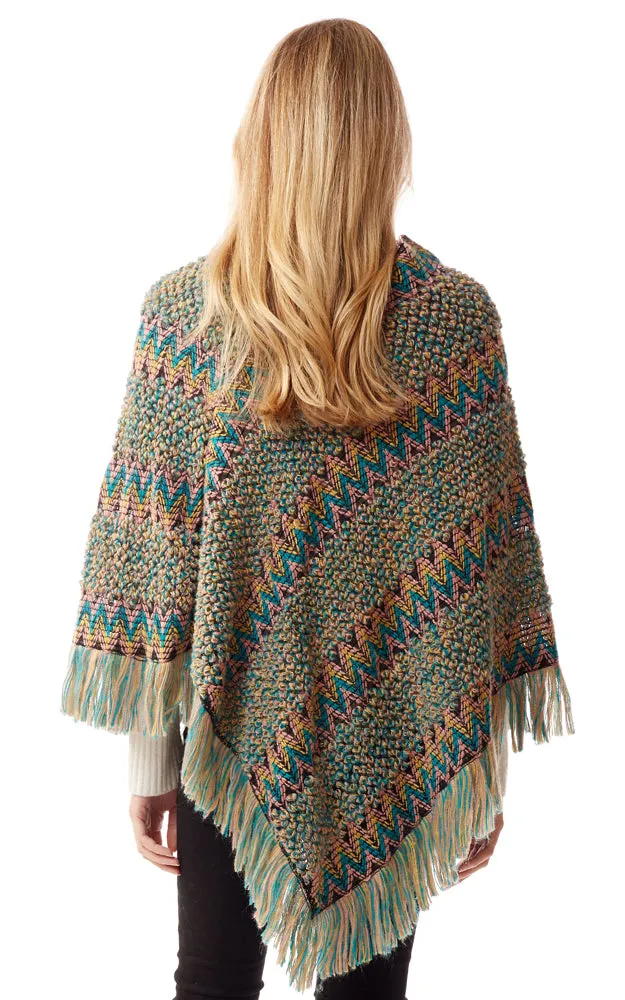 LOF1254 Boho Chevron Pattern Poncho w/Fringes