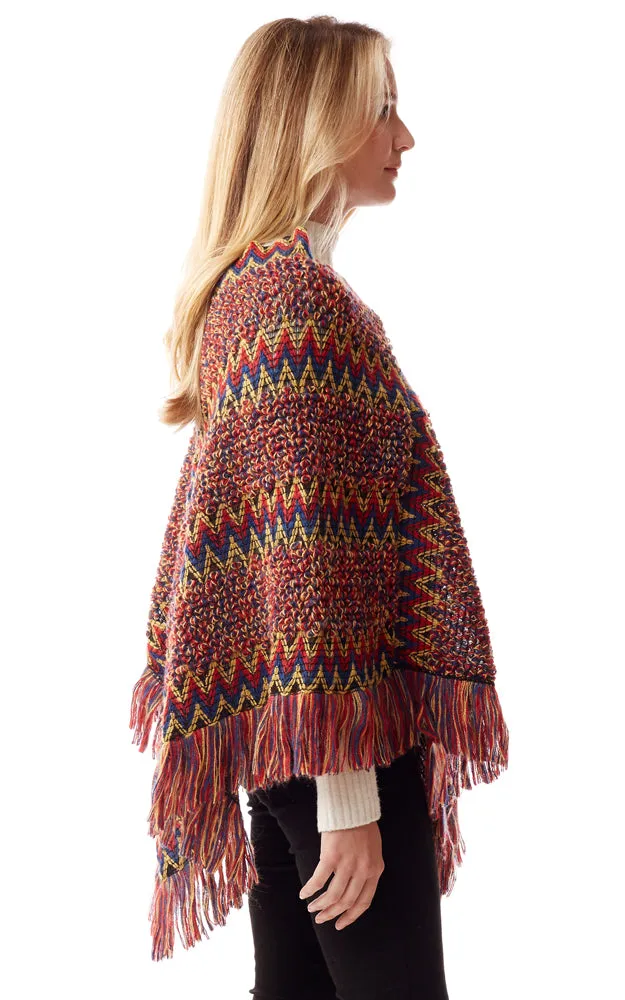 LOF1254 Boho Chevron Pattern Poncho w/Fringes