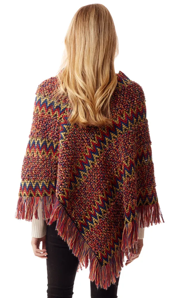 LOF1254 Boho Chevron Pattern Poncho w/Fringes