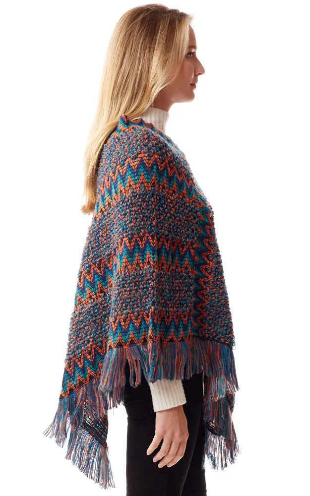 LOF1254 Boho Chevron Pattern Poncho w/Fringes