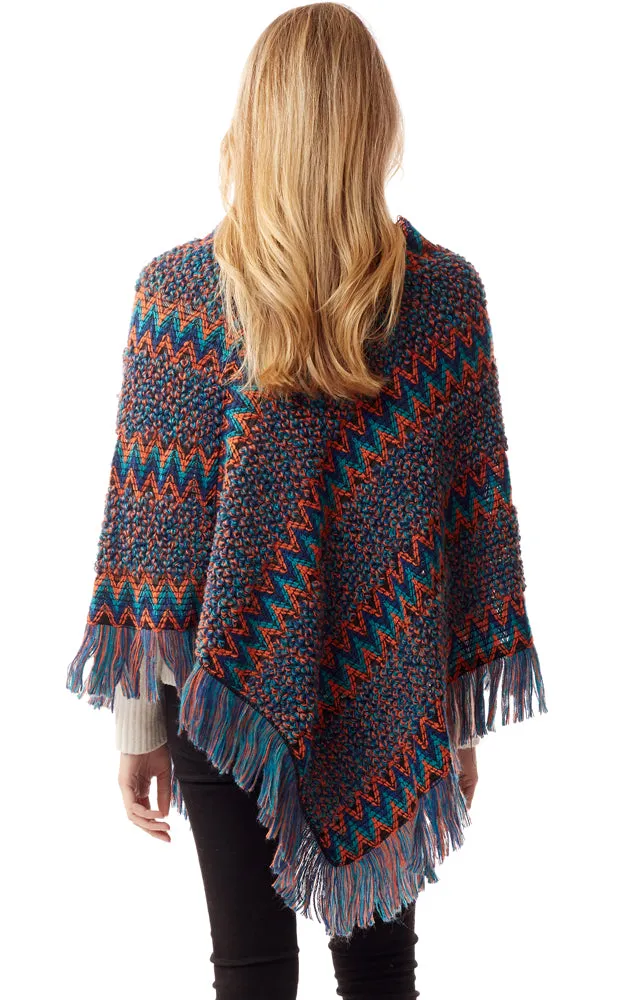 LOF1254 Boho Chevron Pattern Poncho w/Fringes