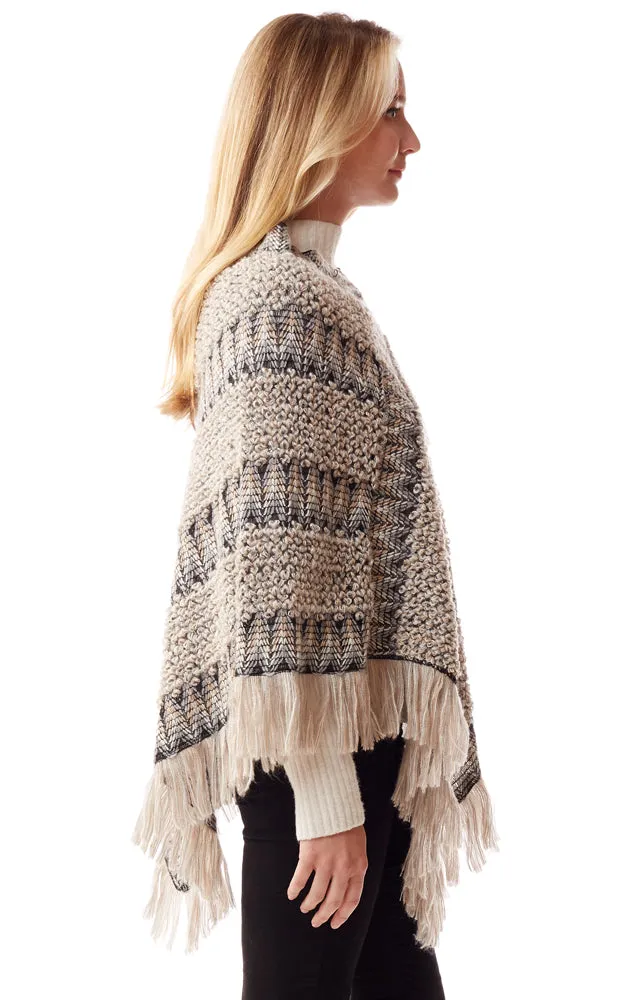 LOF1254 Boho Chevron Pattern Poncho w/Fringes