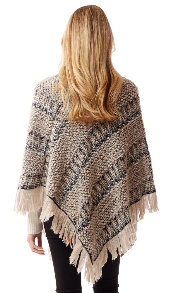 LOF1254 Boho Chevron Pattern Poncho w/Fringes