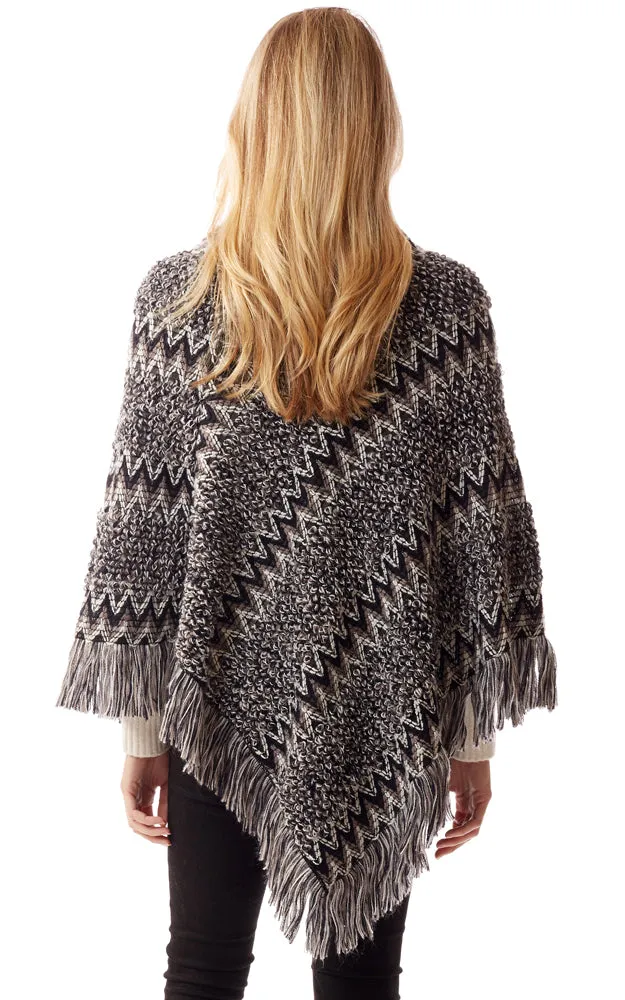 LOF1254 Boho Chevron Pattern Poncho w/Fringes