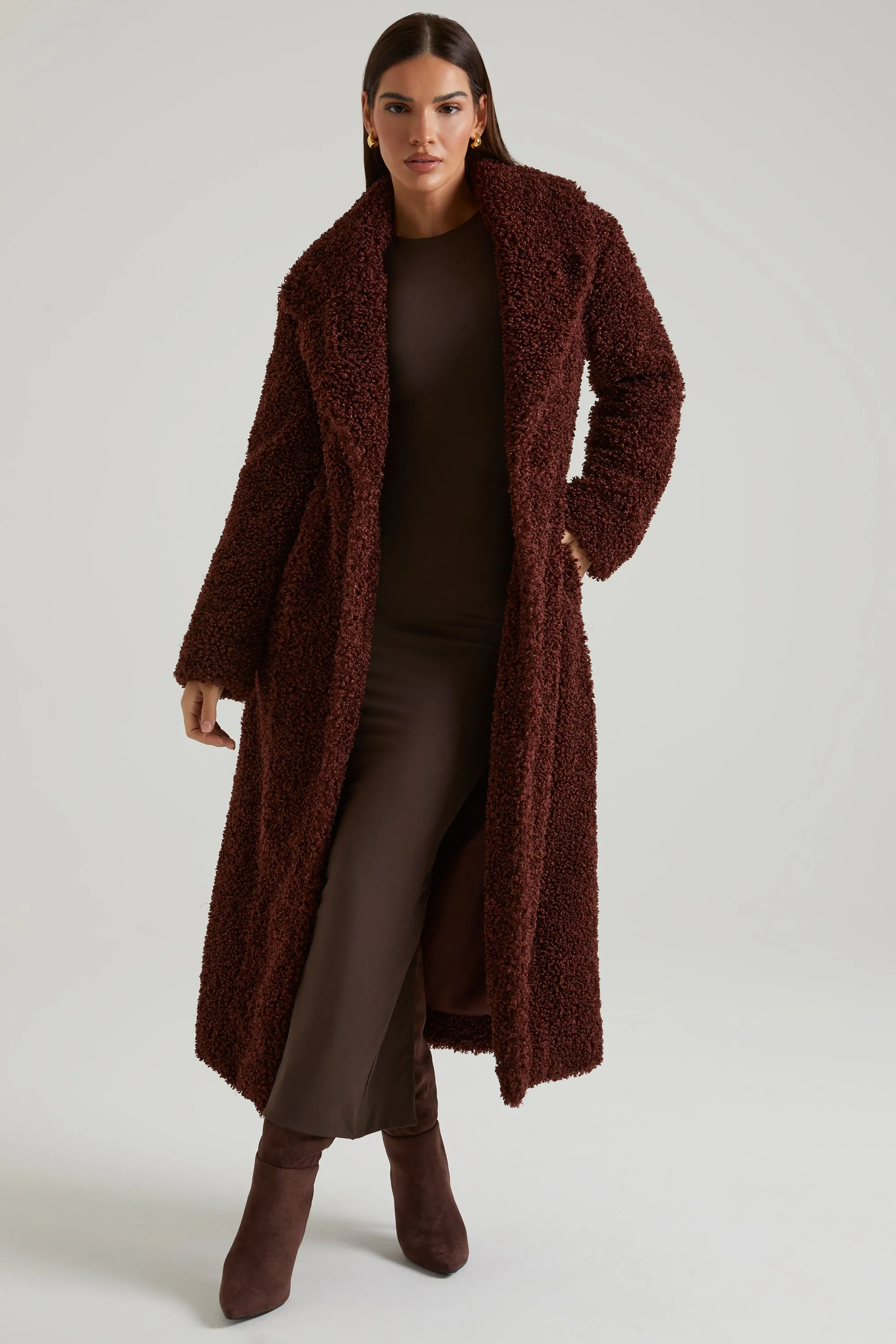 Long Shearling Coat in Brown