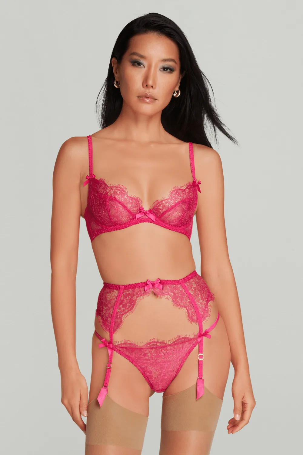 Lorna Fuchsia Lace Suspender, Size 3 (UK 10)