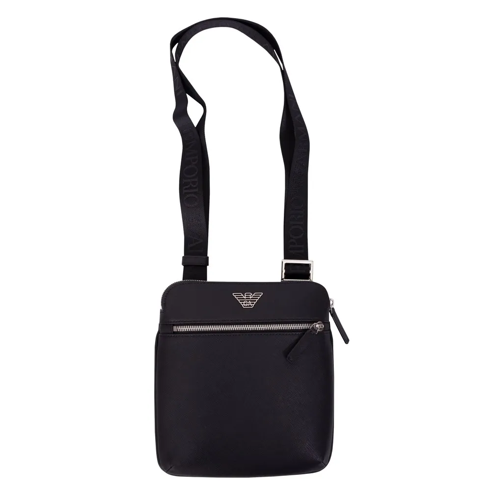 Mens Black Flat Messenger Bag