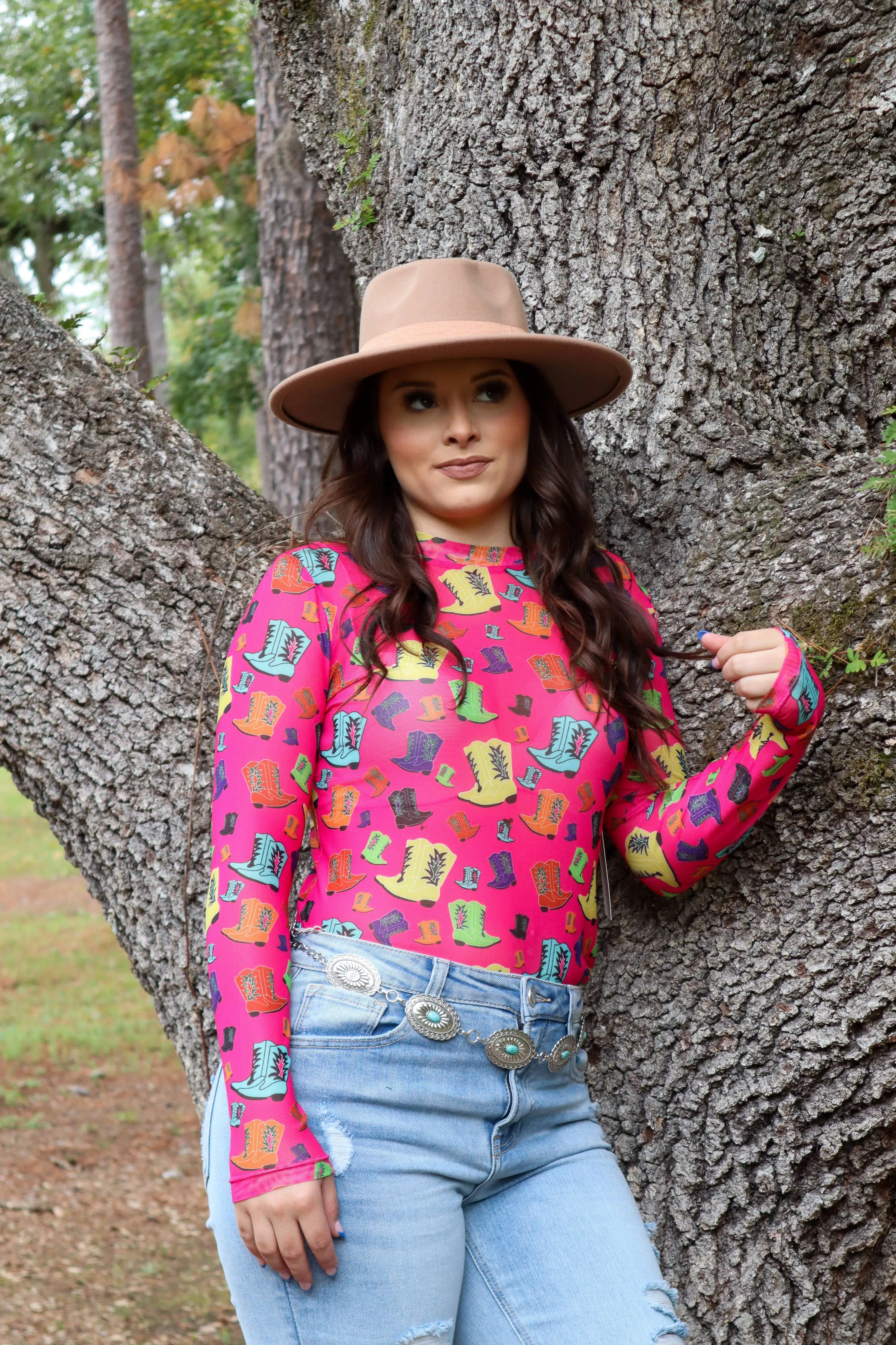 Mesh Top Cactus Boots pink