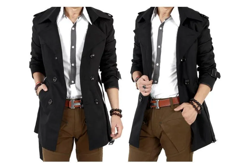 Mid-length men's trench coat