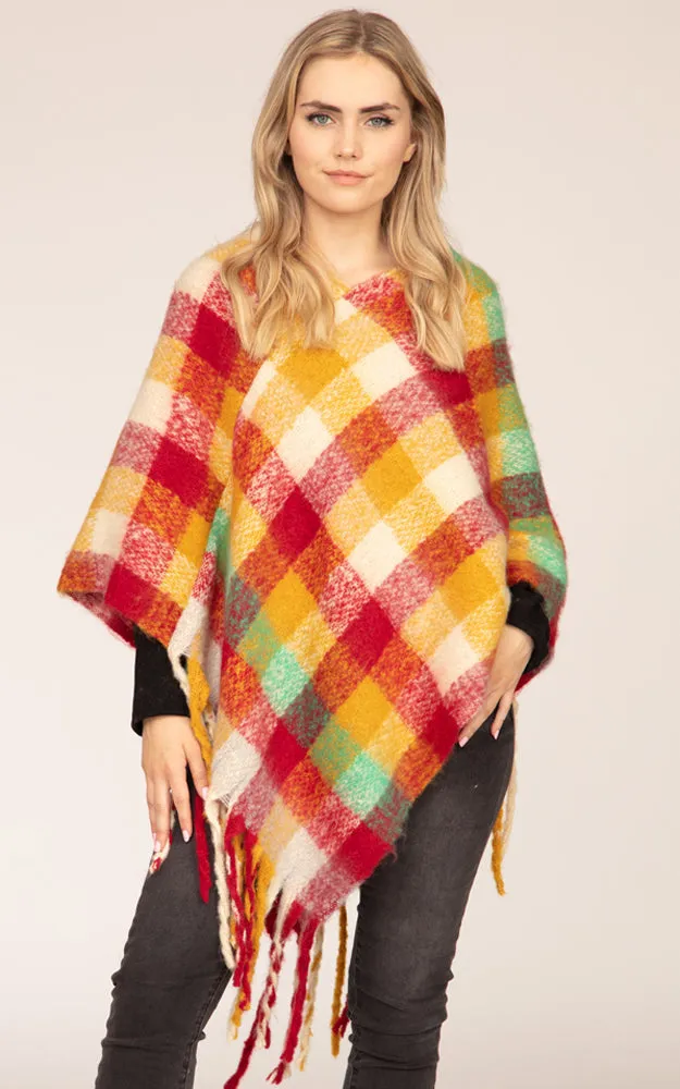 MS0187 Plaid Pattern Comfy Soft Poncho