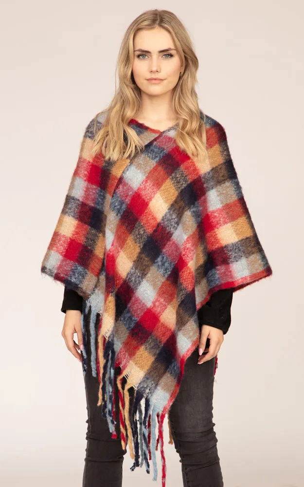 MS0187 Plaid Pattern Comfy Soft Poncho