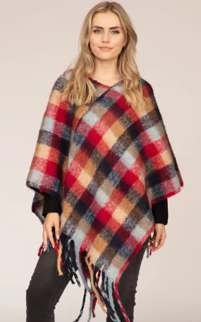 MS0187 Plaid Pattern Comfy Soft Poncho