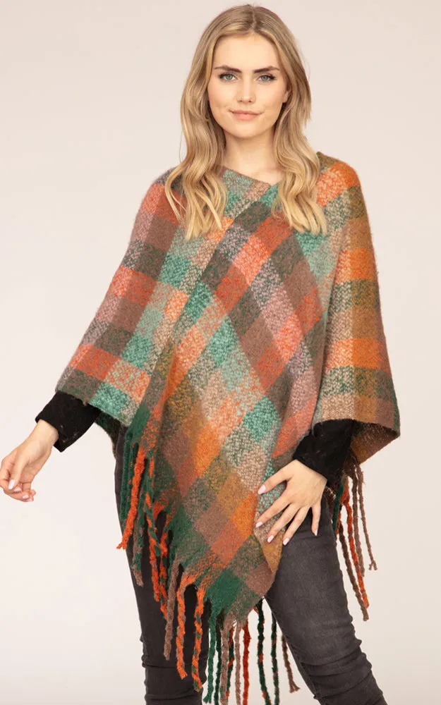 MS0187 Plaid Pattern Comfy Soft Poncho