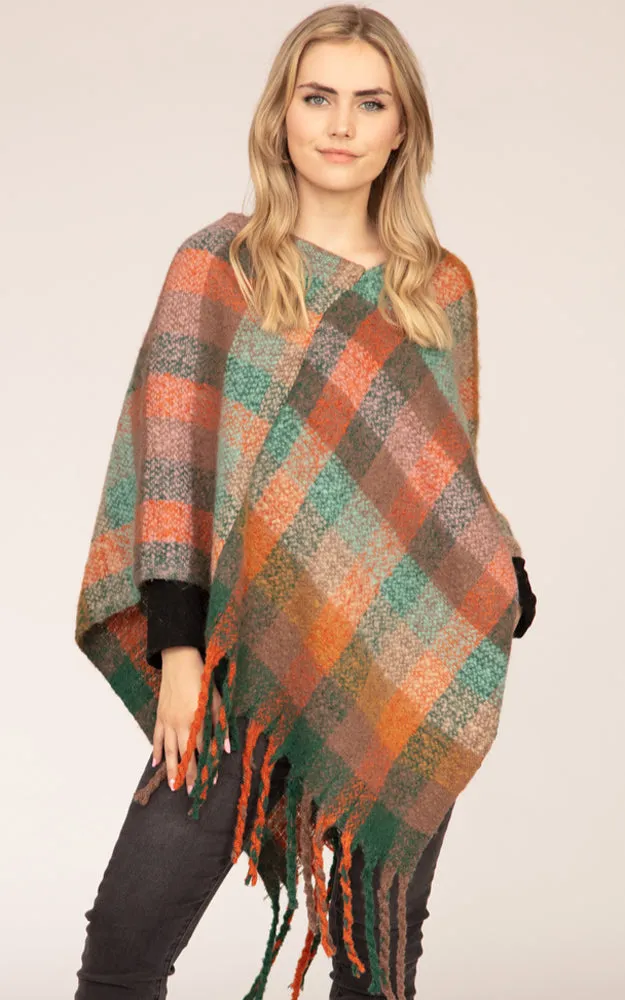 MS0187 Plaid Pattern Comfy Soft Poncho