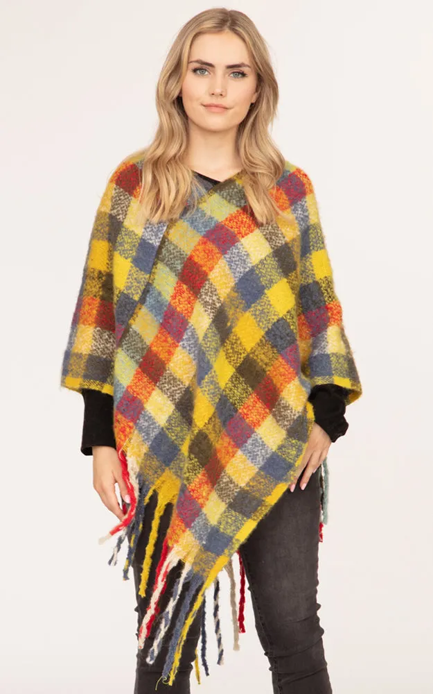 MS0187 Plaid Pattern Comfy Soft Poncho