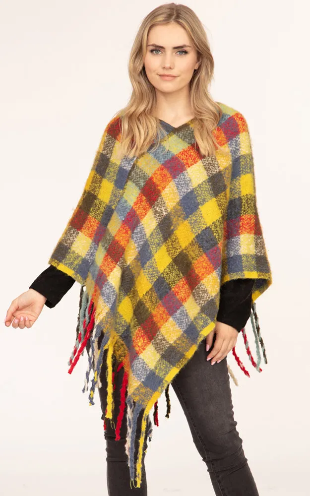 MS0187 Plaid Pattern Comfy Soft Poncho